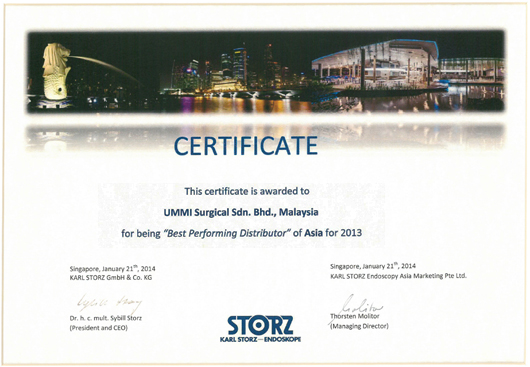 2020Best Performing Distributor of Asia for 2013 by KARL STORZ GmbH & Co. KG